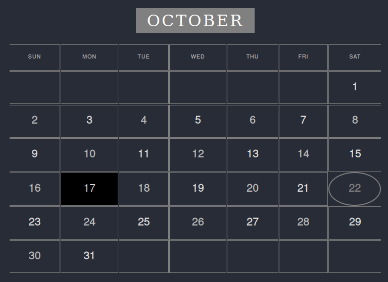 Calendar screen