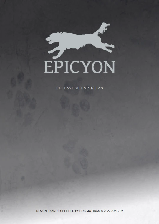 Epicyon logo of a running dog with paw prints in the background